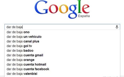 Sugerencias de búsqueda en Google relacionadas con «dar de baja» productos, coches y/o servicios