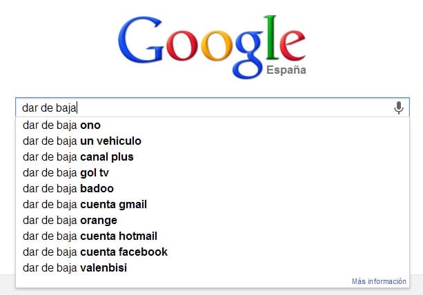 búsquedas en Google relacionadas con dar de baja