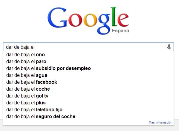 búsquedas en Google relacionadas con dar de baja