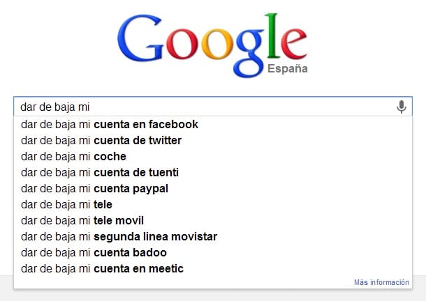 búsquedas en Google relacionadas con dar de baja