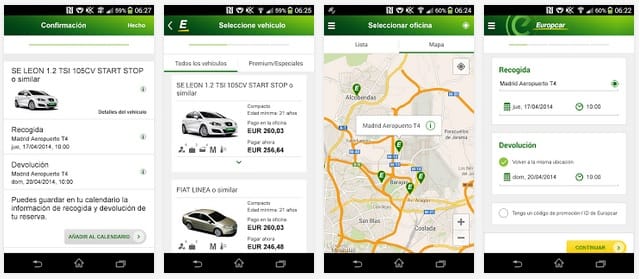 App de Europcar para alquilar coches