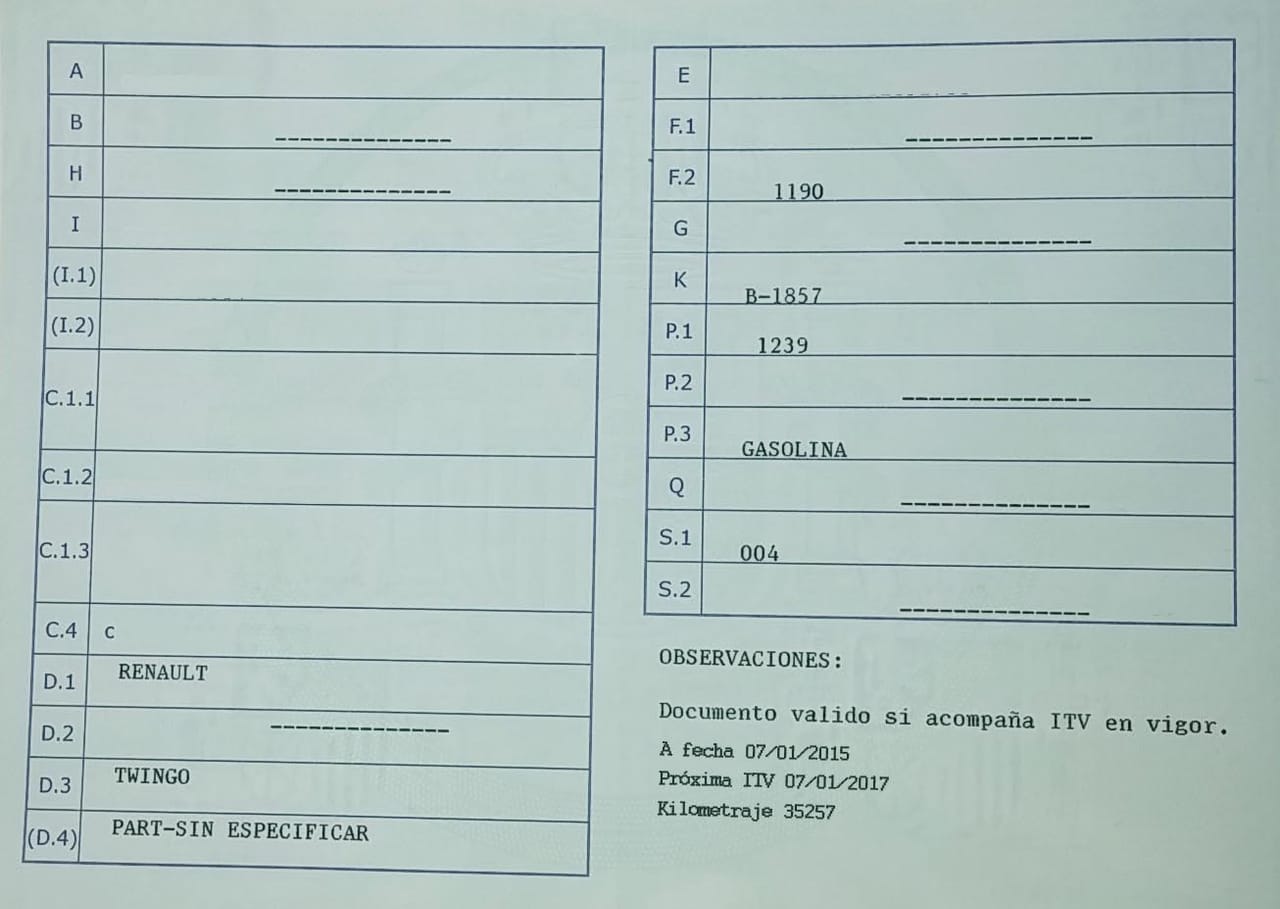 ficha técnica incluirá vigencia de ITV y kilómetros