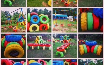 Los neumáticos viejos de tu coche pueden acabar en el desguace o… ¡Convertirse en parque infantil!