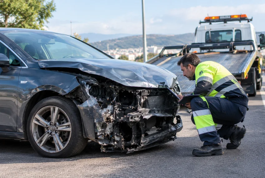 Grúa recogiendo un coche que ha sufrido un siniestro en carretera